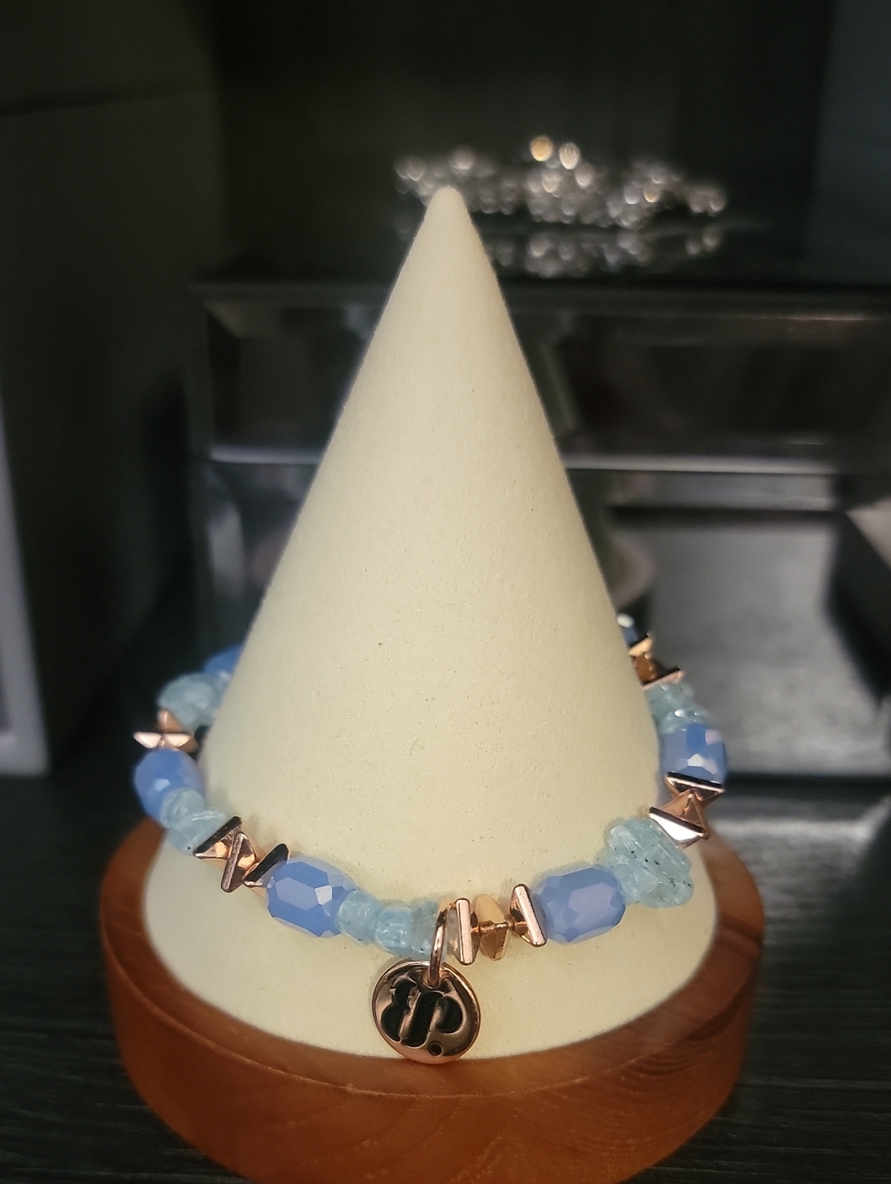 Bomb Party Rose Gold & Light Blue Crystal Beaded Charm Bracelet